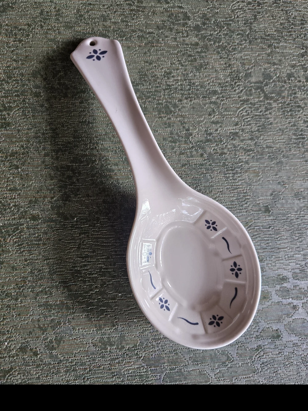 Longaberger Pottery Ceramic Spoon Rest - White with Blue Floral Accents